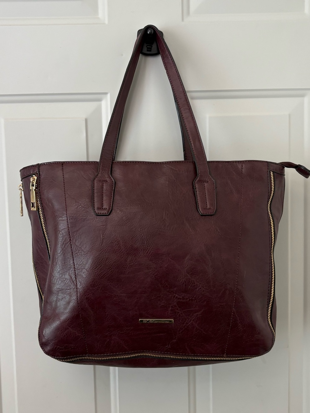 BCBGeneration Burgundy Leather Kenley Tote with Gold Hardware